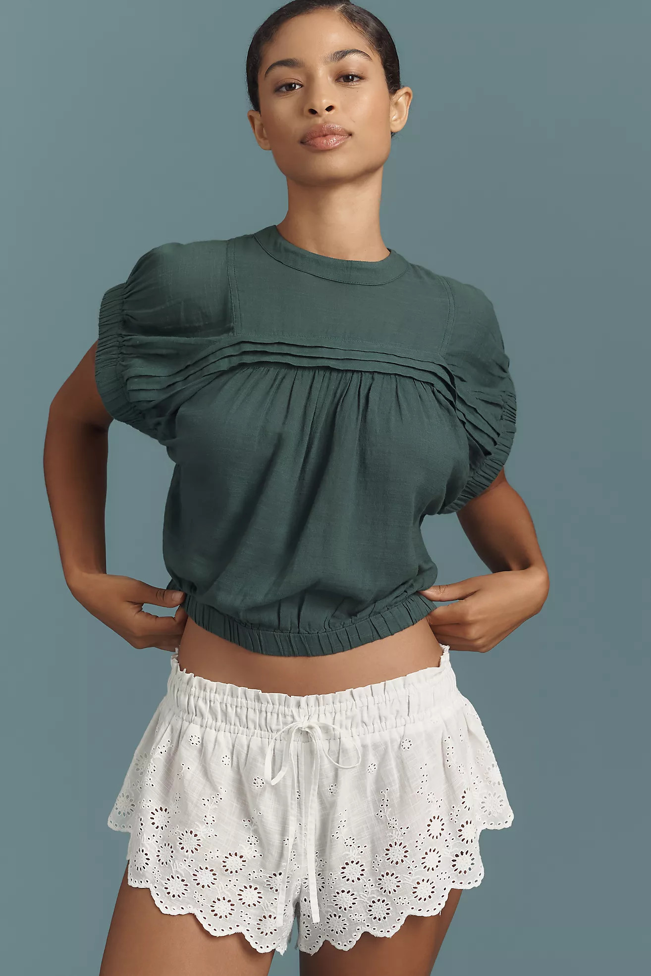 Pilcro Puff-Sleeve Cotton Crop Top | Anthropologie (US)