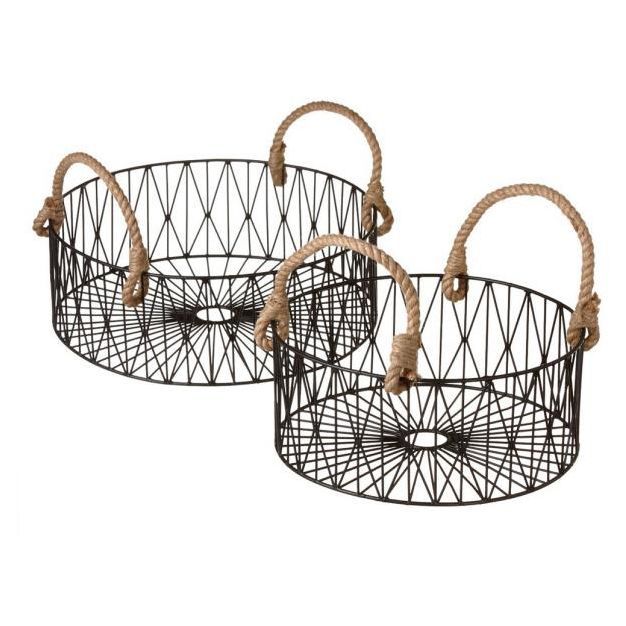 Ganz Set of 2 Geometric Modern Nesting Baskets with Rope Handles 15.25" - Black/Brown | Target