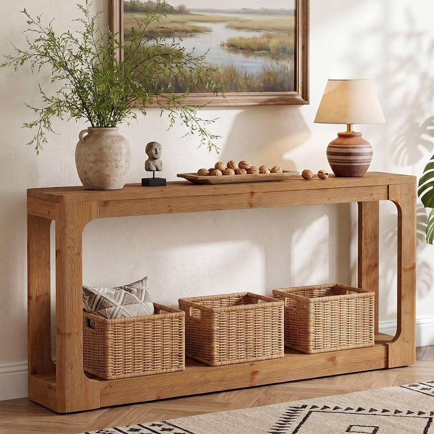 Tribesigns 63" Solid Wood Console Table 2-Tier Storage, Rustic Brown | Amazon (US)