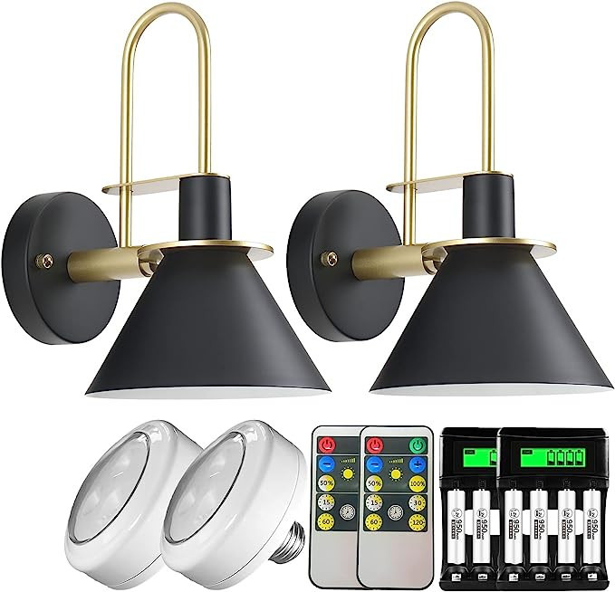 civaza Wall Sconces Set of Two Battery Operated Remote, Non Hardwired Wall Light Fixtures for Ind... | Amazon (US)