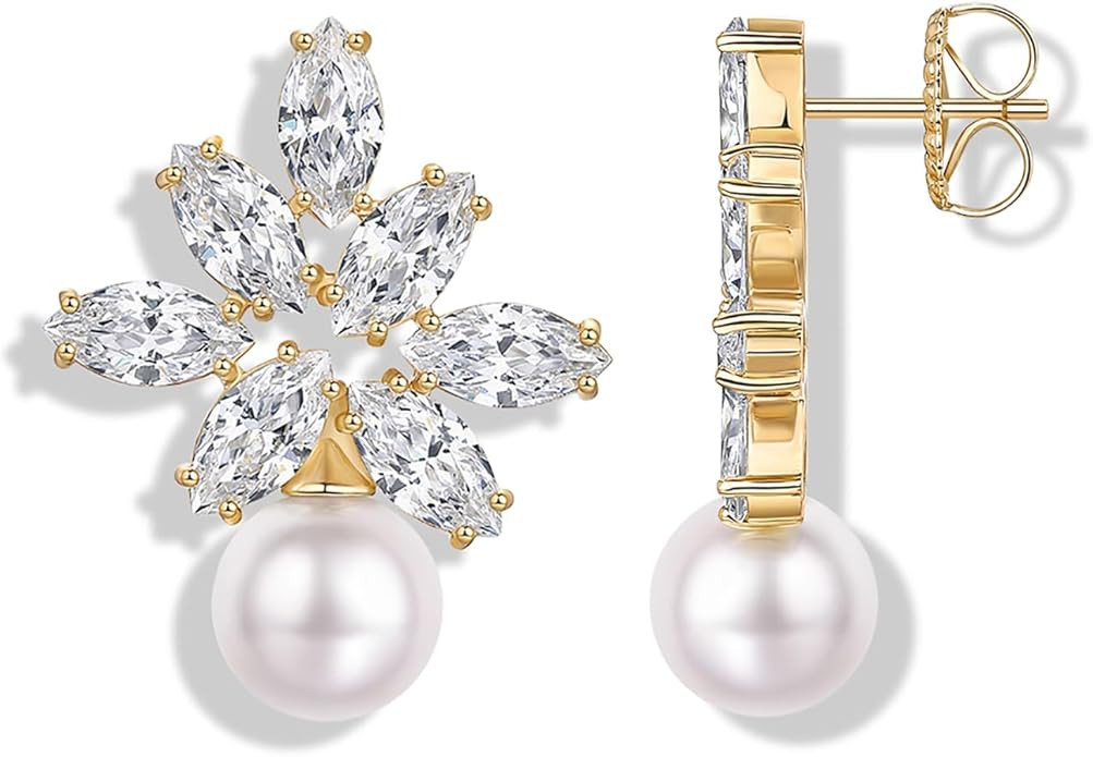 PAVOI 14K Gold Plated Cubic Zirconia Stud Earrings for Women - 925 Sterling Silver Posts Statemen... | Amazon (US)