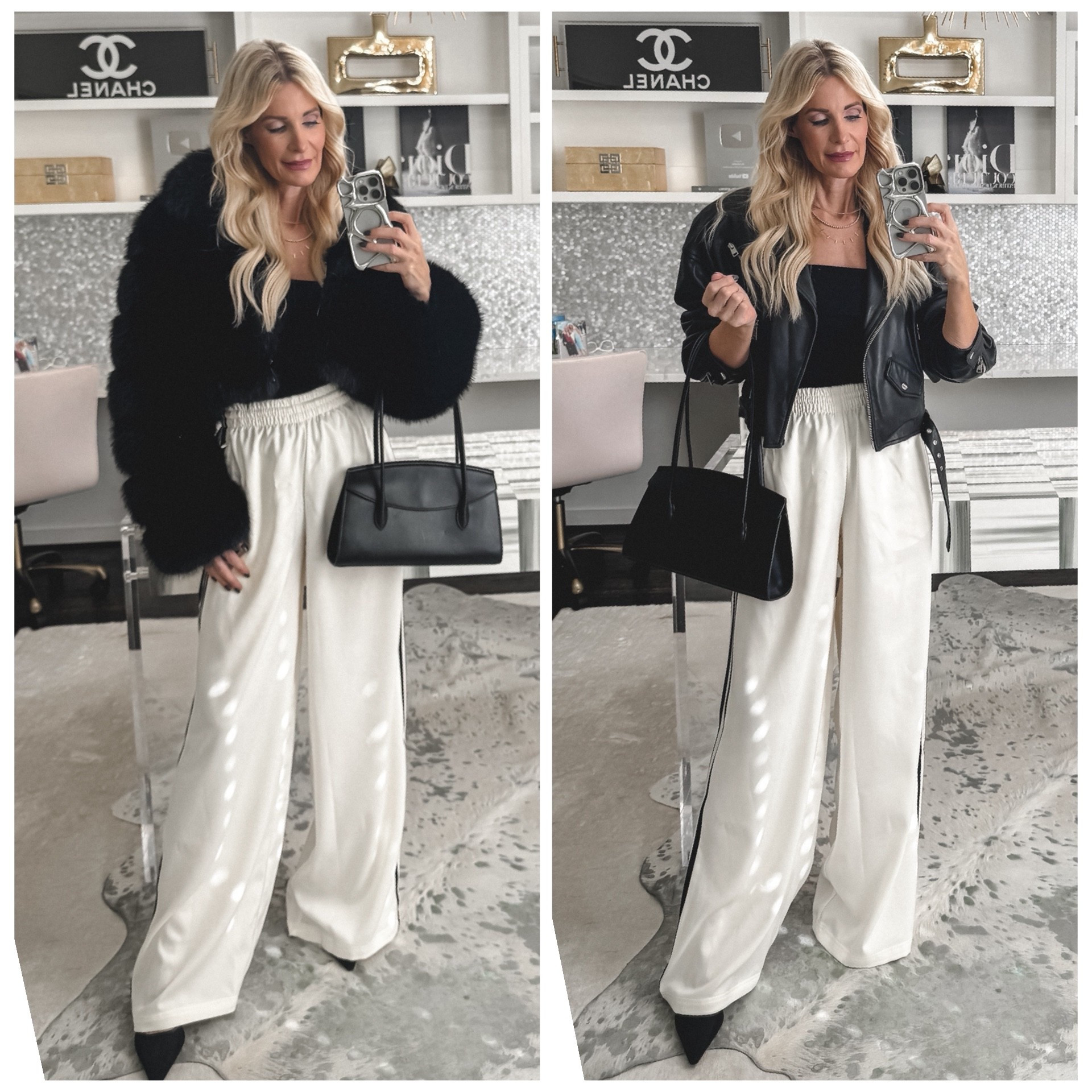 Styling these viral Adidas track pants two different ways…

Okay, I get the hype. These Adidas track pants are SO incredibly flattering — high-waisted, wide-leg, and they make your legs look crazy long while still accentuating the waist. Plus, they’re insanely comfortable, which is always a win.

I love mixing a casual track pant with something more elevated to really add interest to the look.

Look #1: Paired with this cropped faux fur jacket — so soft, so luxe. I also love this jacket with denim, but it instantly elevates these pants and makes the whole outfit feel chic and intentional.

Look #2: Styled with a cropped dolman-sleeve real leather jacket. The silver hardware gives it that perfect edgy vibe, and it’s one of those forever pieces that will go a long way in any woman’s wardrobe.

These pants run true to size — I’m wearing a size 0 in the pants and XS in both jackets.

Tell me below 👇🏼
Are you into this viral track pant trend? And if so, how would you style these Adidas track pants? ✨



#LTKootd #LTKOver40 #LTKgrwm