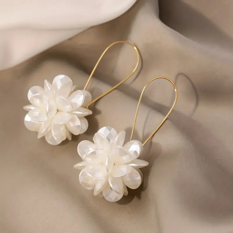 White Flower Ball Design Elegant Cluster Earrings Alloy - Temu | Temu Affiliate Program