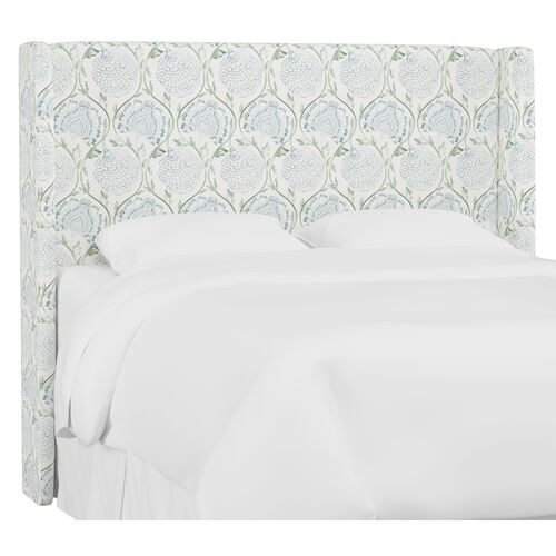 Kelly Wingback Headboard, Ranjit Floral, Sage | One Kings Lane