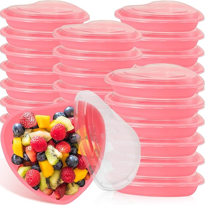 25 Pack 34 oz Heart Shaped Food Storage Containers Valentine‘s Day Heart Box with Clear Lid Pin... | Amazon (US)