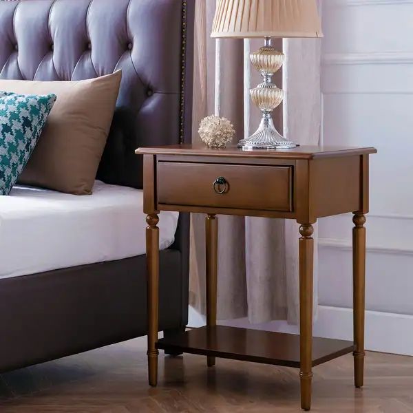 Leick Home Coastal One Drawer Nightstand Side Table with USB-C Fast Charging Station - Brown | Bed Bath & Beyond