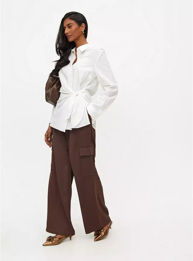 Buy Black Crepe High Waisted Cargo Wide Leg Trousers 16L | Trousers | Tu | Tu Clothing
