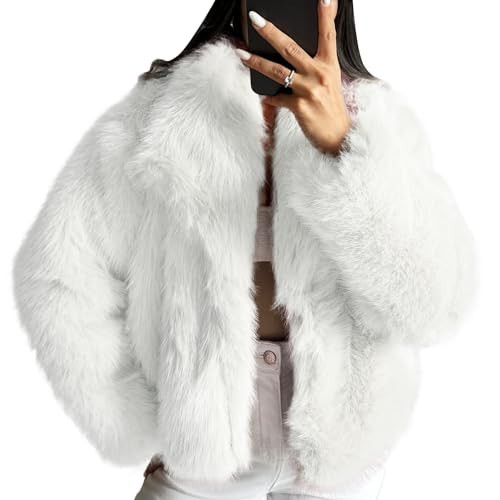 COZYPOIN Womens Faux Fur Jacket Fluffy Fur Coat Cropped Long Sleeve Lapel Button Down Fuzzy Winter Outerwear | Amazon (US)