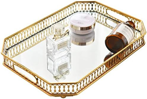 Perfume Tray Gold Mirror Tray, Vanity Tray, Glass Tray, Rectangle Metal Decorative Dresser Tray, ... | Amazon (US)