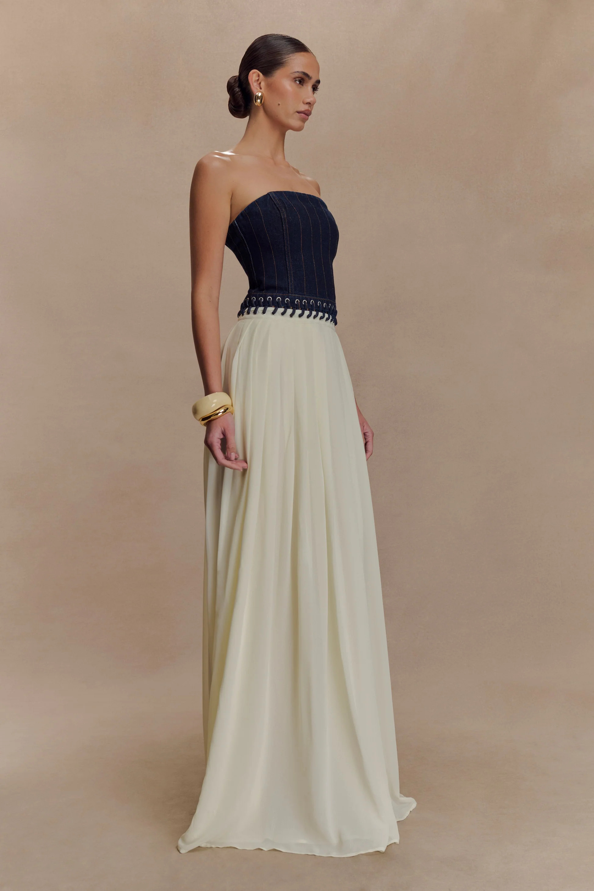 Chiffon Denim Maxi Dress - Indigo Blue | MESHKI US