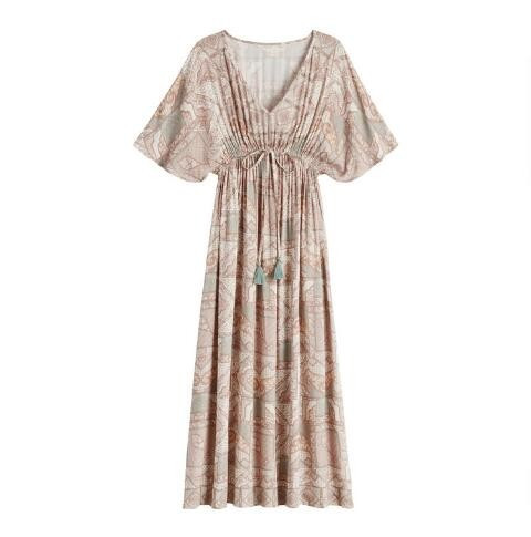 Dusty Rose And Cream Mesa Geo Mira Kaftan Dress | World Market