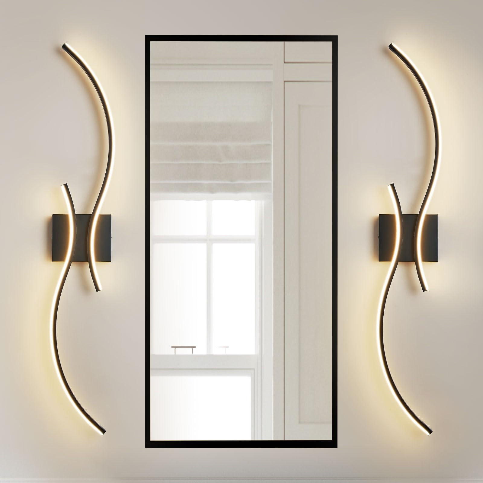 39" Dimmable Black LED Wall Sconce, Set of 2, Hardwired, Remote Control, 3000K to 6500K Adjustabl... | Amazon (US)
