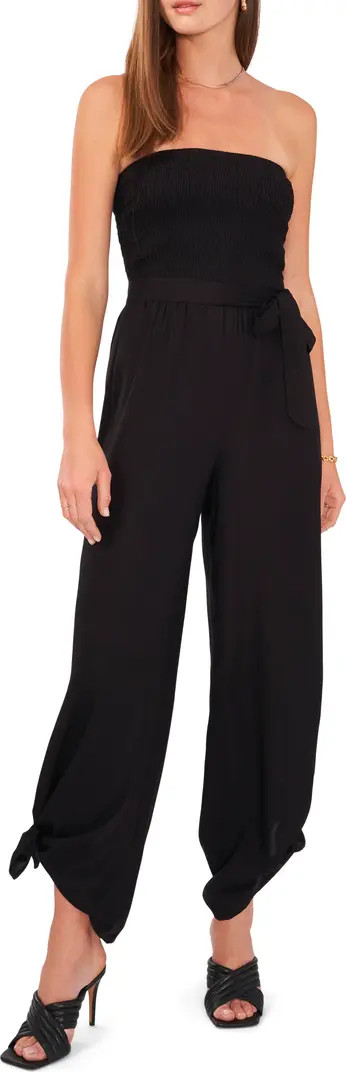 Vince Camuto Strapless Smocked Tie Waist Jumpsuit | Nordstrom | Nordstrom