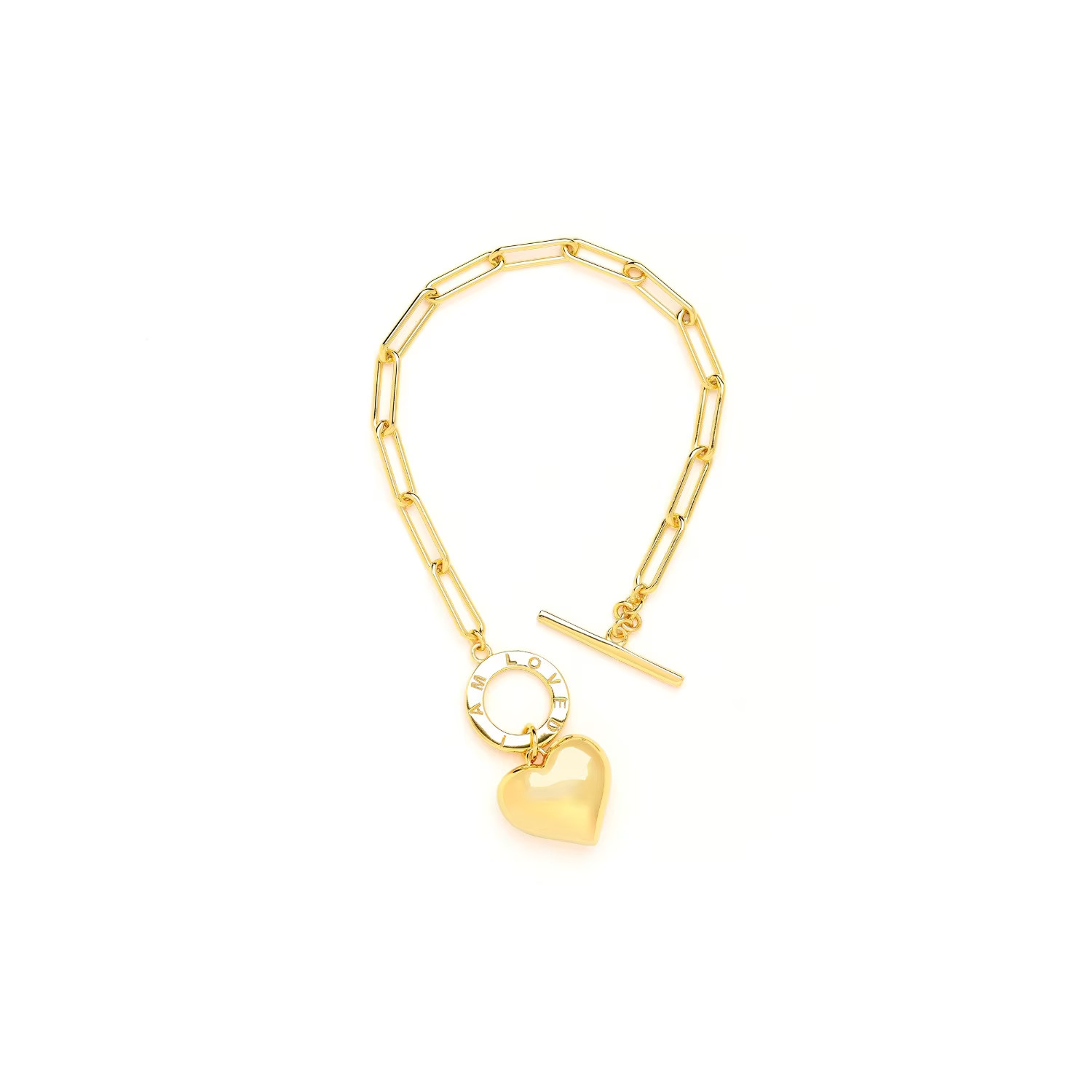 I Am Loved, Heart Charm Chain Bracelet, Gold Over Sterling Silver | Wolf & Badger