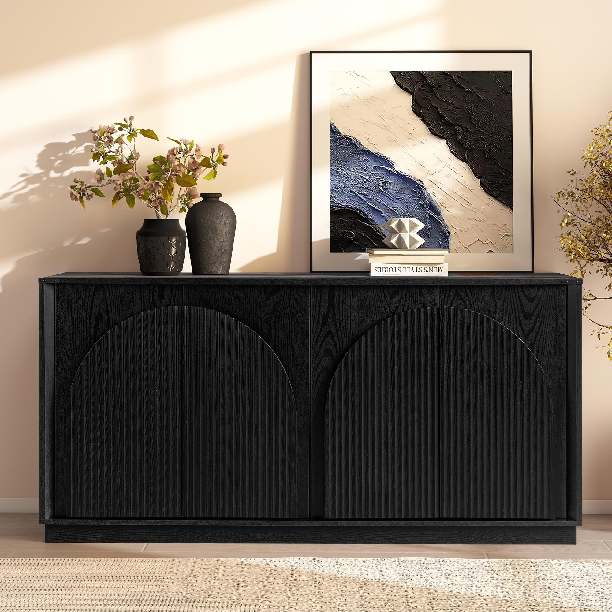 65" Sideboard Buffet Cabinet with Storage, Modern Fluted Accent Credenza with Adjustable Shelves,... | Amazon (US)