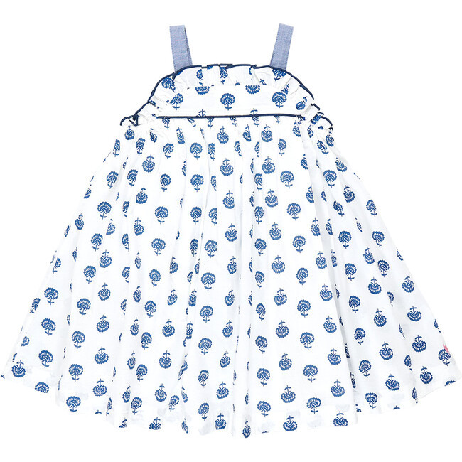 Renata Chambray Strap Dress, Navy Small Flower | Maisonette