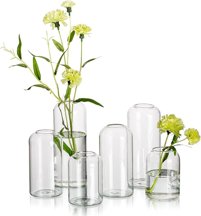 Glass Bud Vases for Flowers - Hewory Blown Modern Small Glass Vases for Centerpieces Set of 6, Mi... | Amazon (US)
