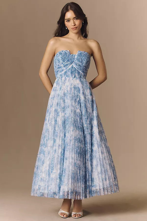 Corene Strapless Floral Tulle A-Line Midi Dress | Anthropologie (US)