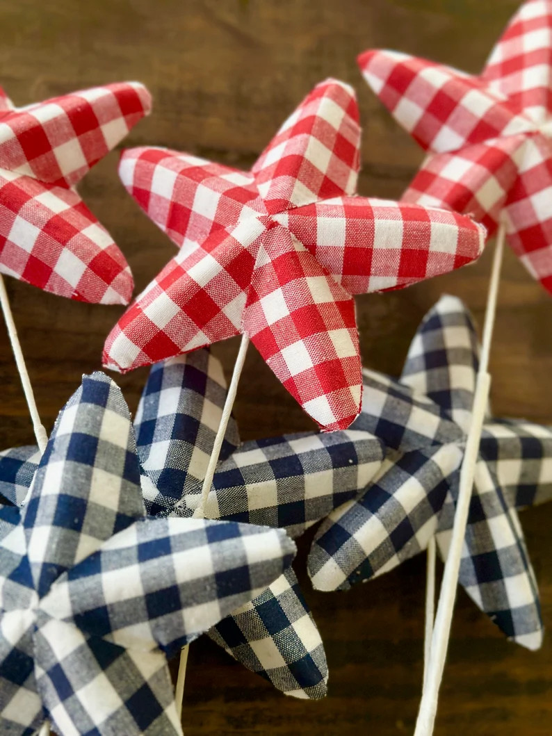NEW 28 Gingham Star Spray Pick Red Blue Floral Design Wreath Making Supplies Craft Supplies - Ets... | Etsy (US)