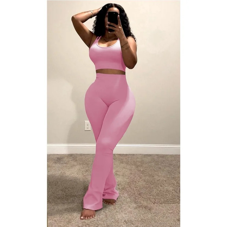 2 Piece Sets for Women Casual Sweatsuits Sleeveless Tank Top Matching Flare-Leg Pants Outfit Sets... | Walmart (US)