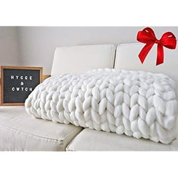 Hygge & Cwtch Chunky Knit Blanket Farm House Bulky Heavy Throw | Hand Knitted Home Decor Accent f... | Amazon (US)