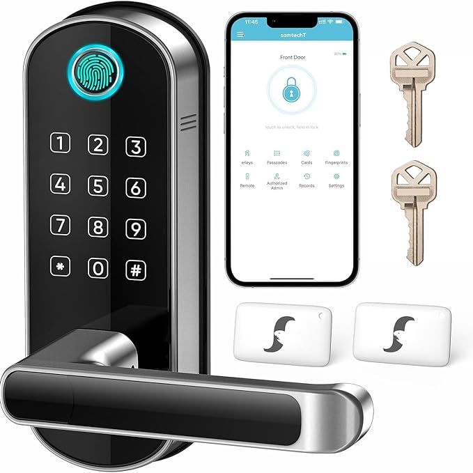 samtechT Keyless Entry Smart Door Lock with Door Handle, Wi-Fi Digital Fingerprint Door Lock, Doo... | Amazon (US)