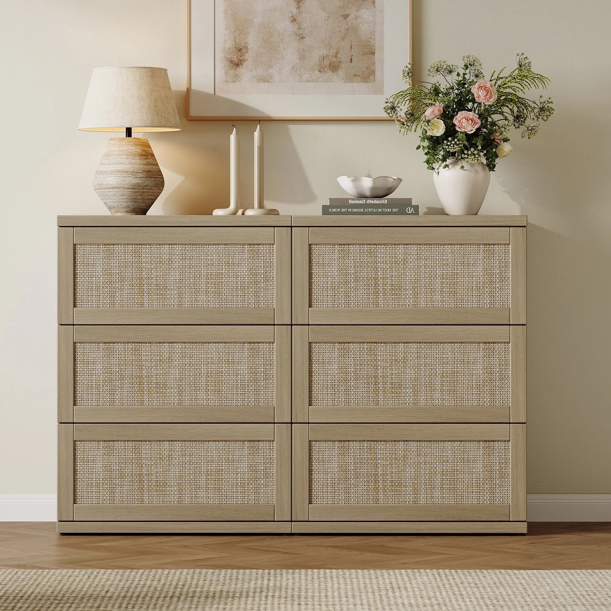 SICOTAS Small 3-Drawer Dresser Nightstand Set of 2, 50.7"W Boho 6 Drawer Dresser with Slide Rails... | Walmart (US)