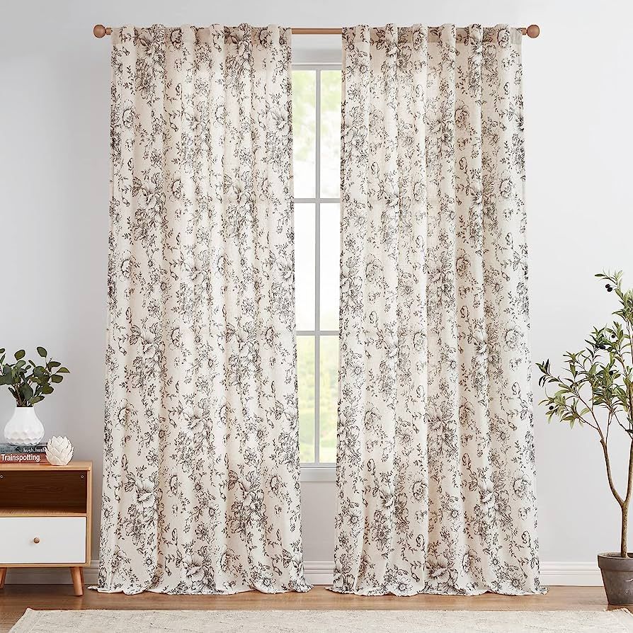 jinchan Linen Curtains Floral Curtains for Living Room 96 Inch Long Printed Curtains Rod Pocket ... | Amazon (US)