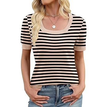 LOMON Womens Short Sleeve Sweater Spring Square Neck Knit Tops Summer Fahshion Business Casual To... | Amazon (US)