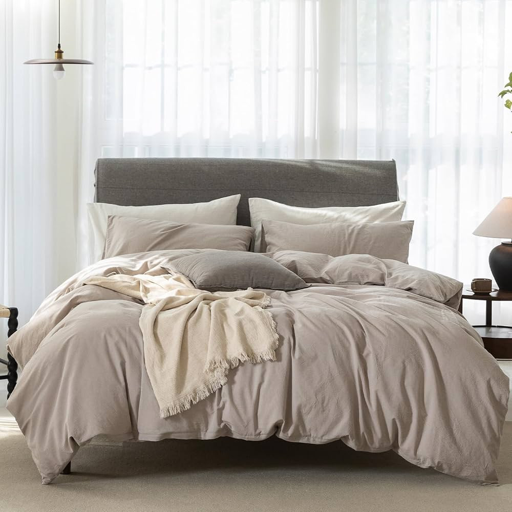 Duvet Cover Queen Size - 100% Washed Cotton Linen Like Textured Ultra Soft Breathable Hotel-Like ... | Amazon (US)