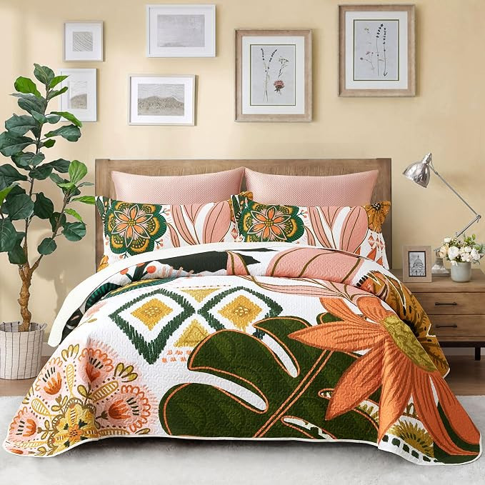 2 Piece Boho Floral Quilt Sets Twin Size Farmhouse Botanical Reversible Lightweight Bedspread Cov... | Amazon (US)