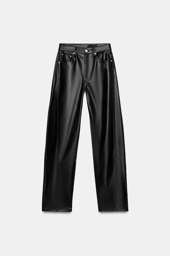 ZW COLLECTION ANKLE-LENGTH RELAXED-FIT LEATHER-EFFECT TROUSERS | Zara DE