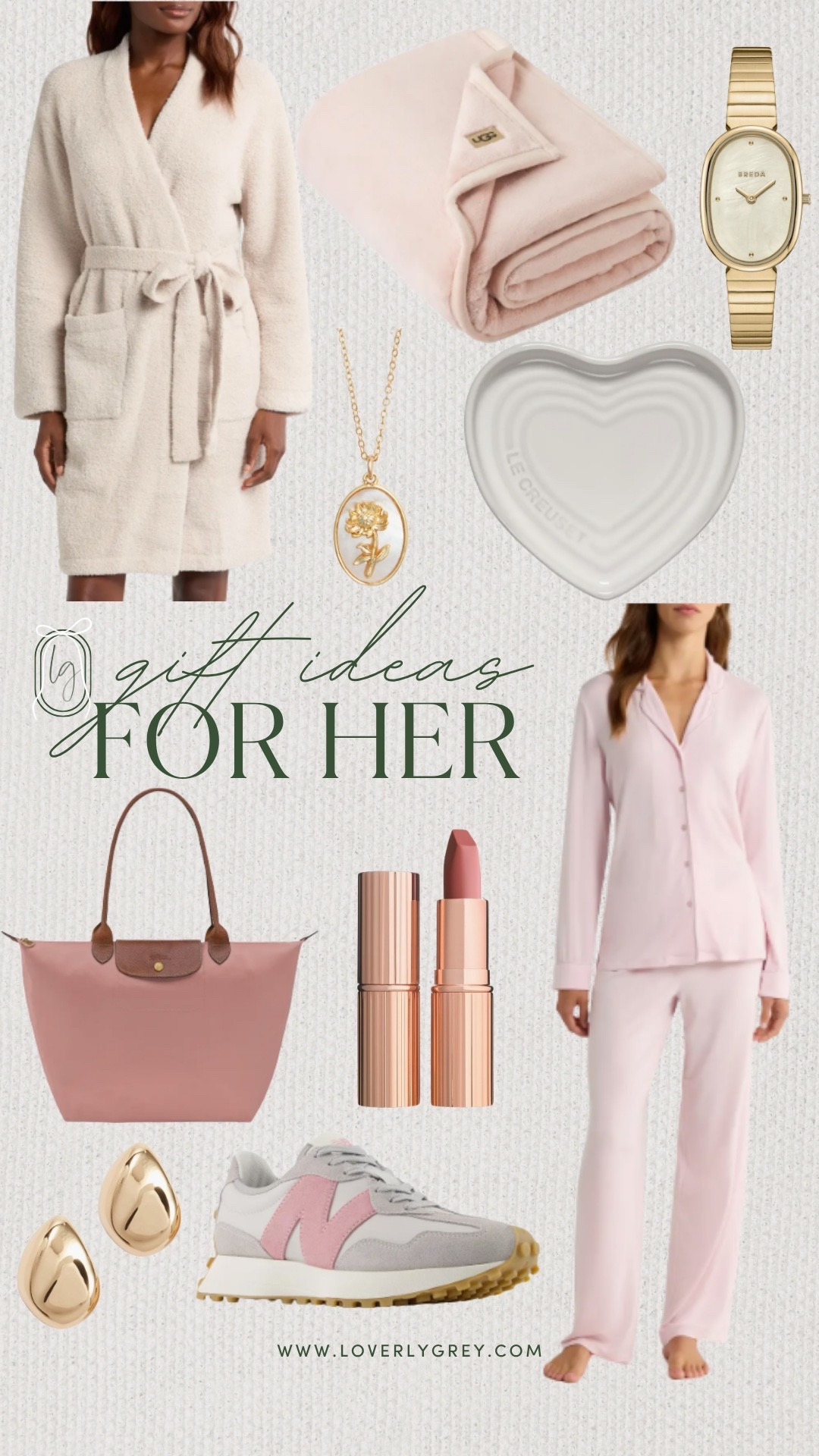 Gift ideas for the women in your life! I am loving the gold watch, flower necklace, and simple earrings to update her everyday jewelry collection! Other options for gifts she’ll use all the time are the barefoot dreams robe, UGG blanket, and matching pajamas. 

#LTKSeasonal #LTKHoliday #LTKGiftGuide