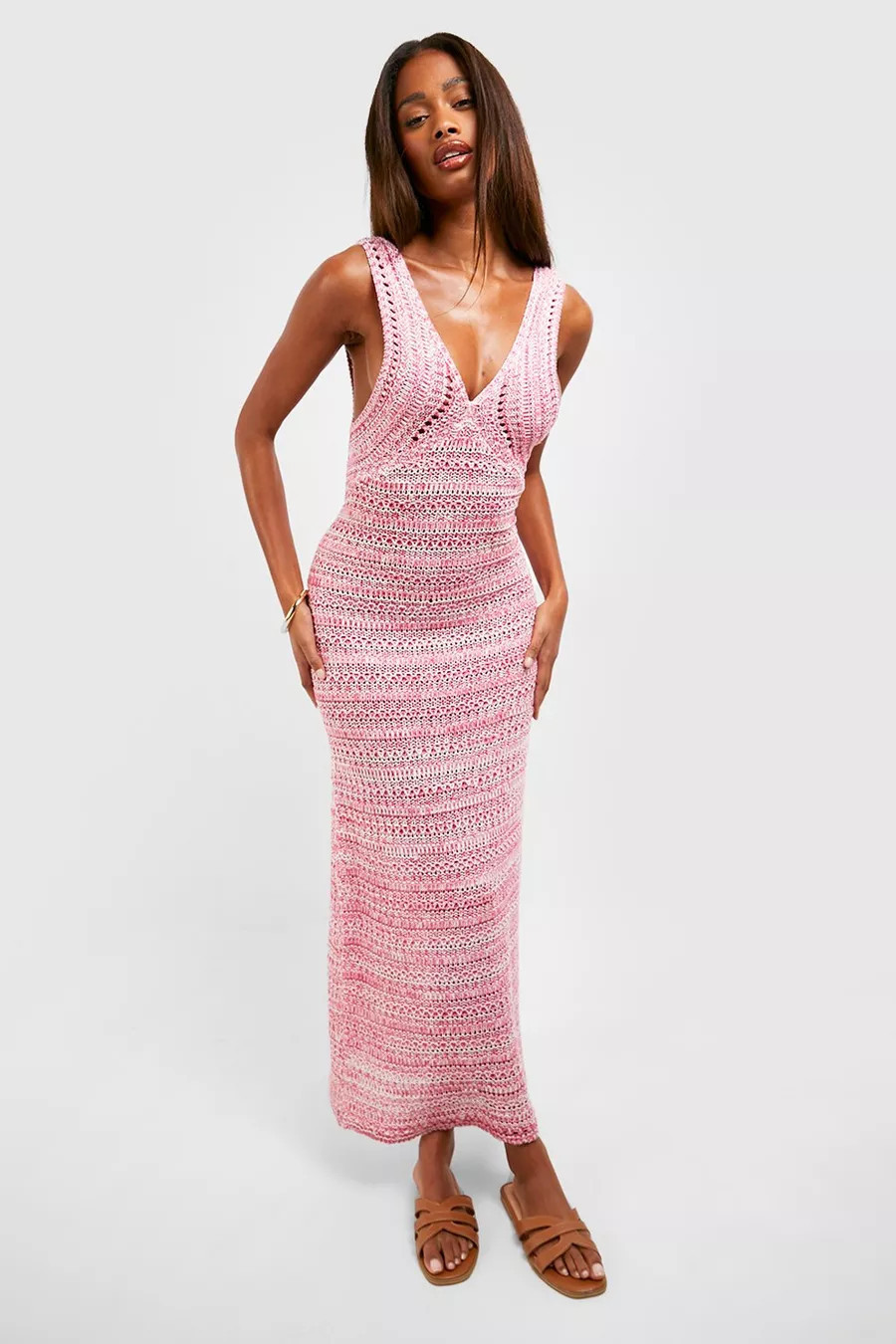 Premium Ombre Marl Knit Crochet Maxi Dress | boohoo (US & Canada)