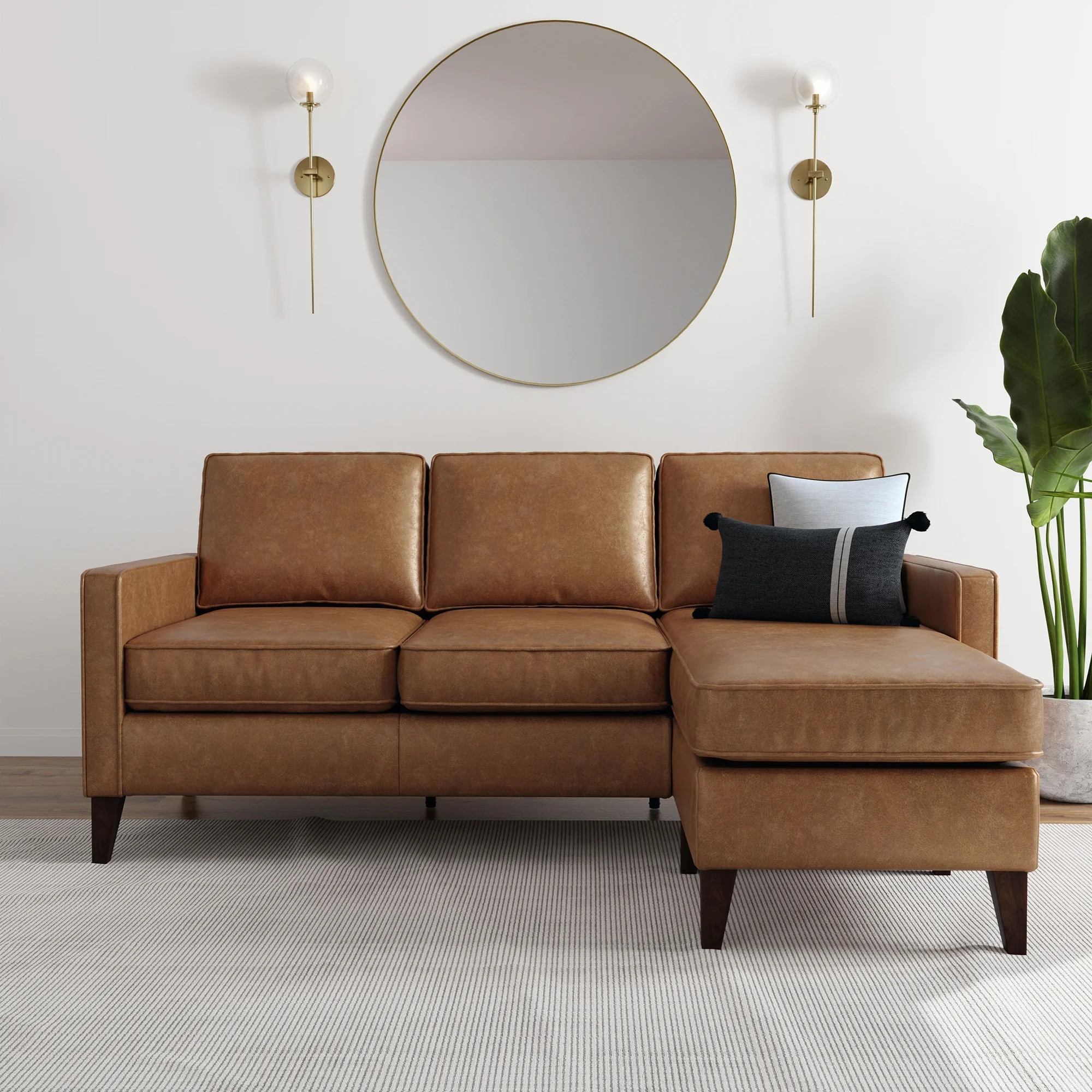 Hillsdale Jianna Faux Leather Reversible Sectional, Saddle Brown - Walmart.com | Walmart (US)