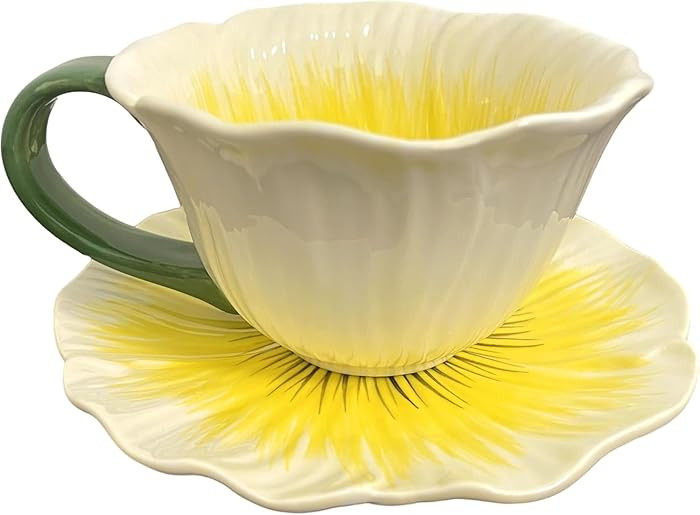 ONEUSTAR Juego de tazas de t\u00e9 y platillos de cer\u00e1mica de 10 onzas con forma de flor de ... | Amazon (US)