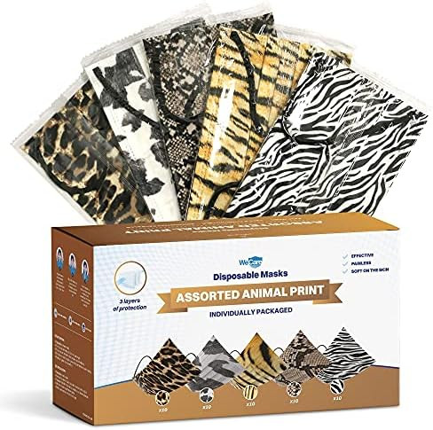 WeCare Disposable Face Mask Individually Wrapped - 50 Pack, Animal Print Masks - 3 Ply | Amazon (US)