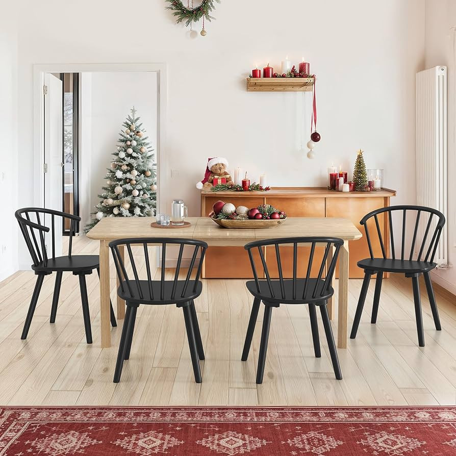 LUE BONA Black Dining Chairs Set of 4, Farmhouse Wood Dining Chairs with Semicircular Backrest, S... | Amazon (US)