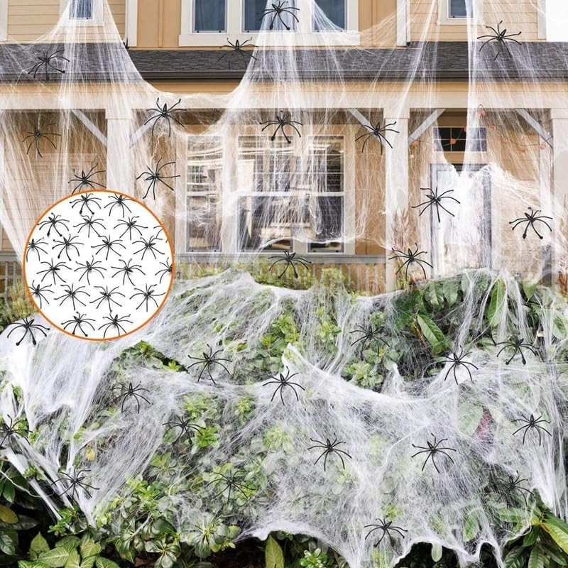 1400 sqft Halloween Spider Webs Decorations with 150 Extra Fake Spiders, Super Stretchy Cobwebs for  | Amazon (US)