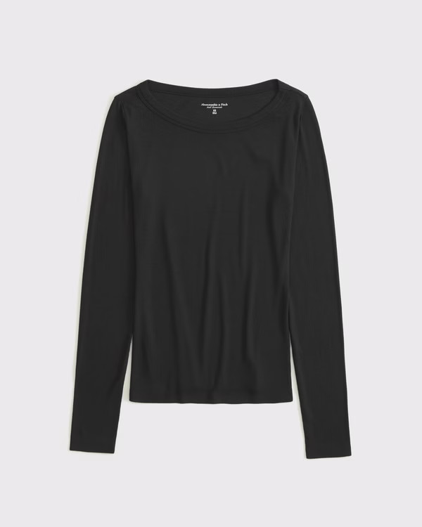 Long-Sleeve Boatneck Featherweight Rib Top | Abercrombie & Fitch (US)