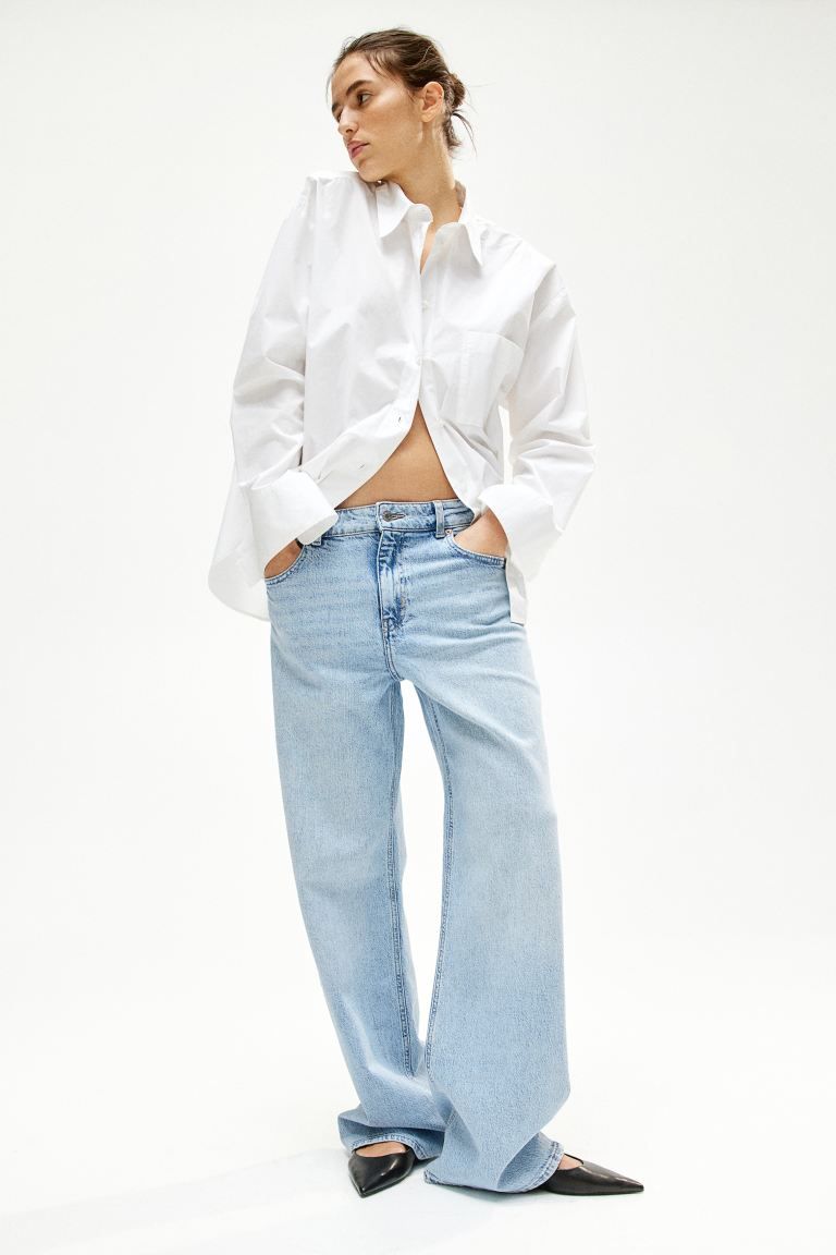 Wide High Jeans - High waist - Long - Light denim blue - Ladies | H&M US | H&M (US + CA)