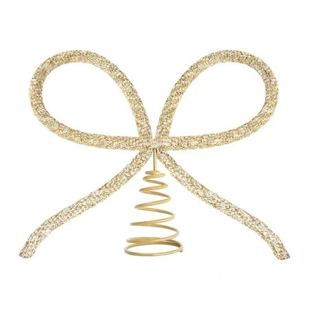 Christmas Decorations - Christmas Decor - Gold Glass Rhinestone Bow Tree Topper - Xmas Holiday Tree Top Decoration for Indoor Outdoor Home Room Party | Walmart (US)