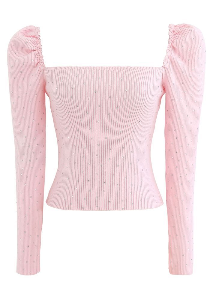 Flickering Square Neck Fitted Crop Knit Top in Pink | Chicwish