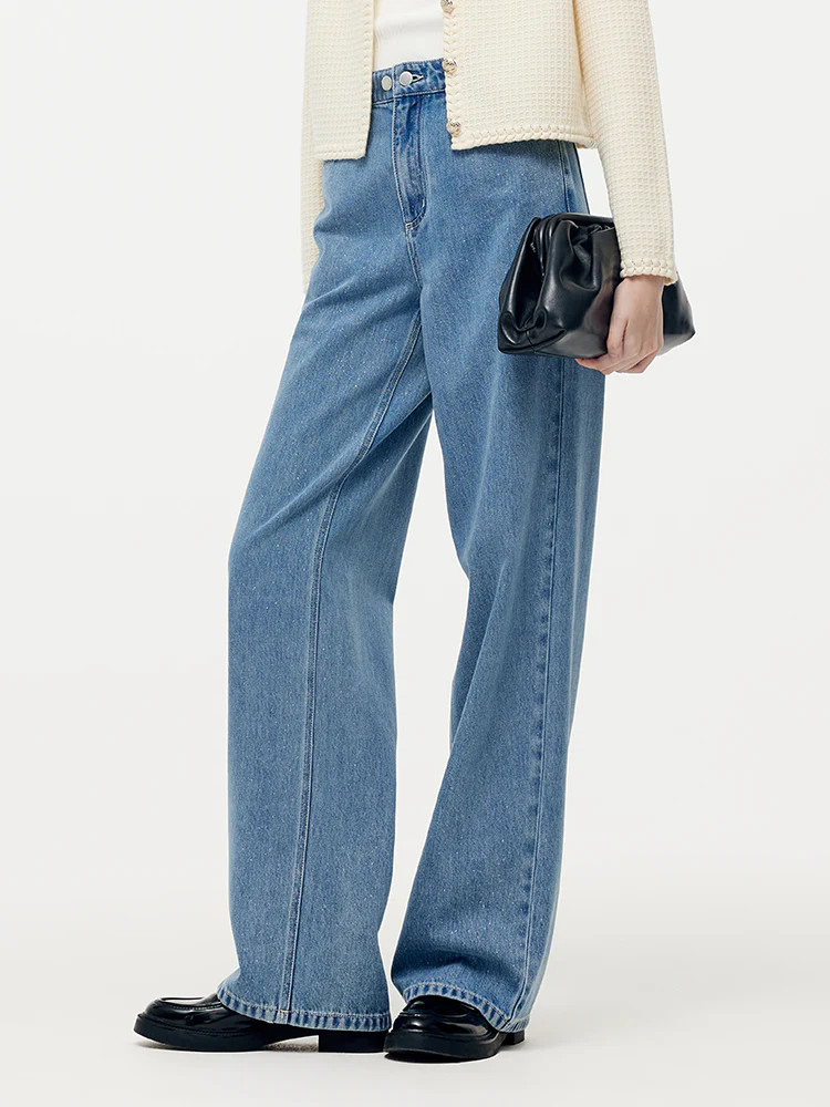 Jeans pour femmes à taille ajustable avec détails en denim pailleté | GOELIA