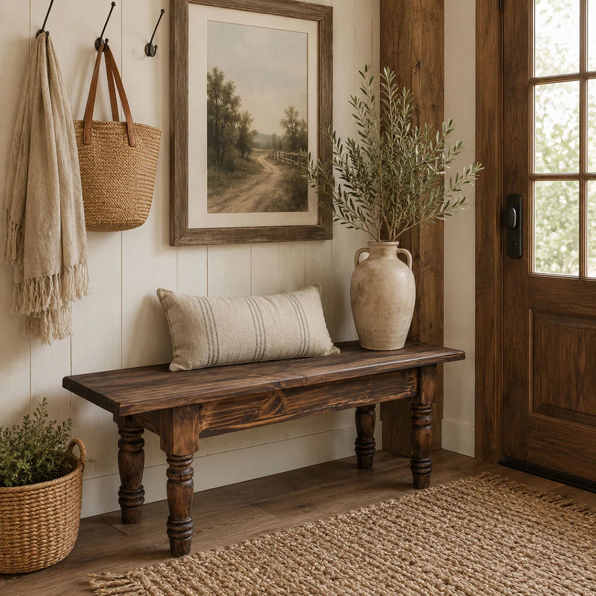 4' Rustic Solid Wood Bench Seat (Medium Finish) | Wayfair North America