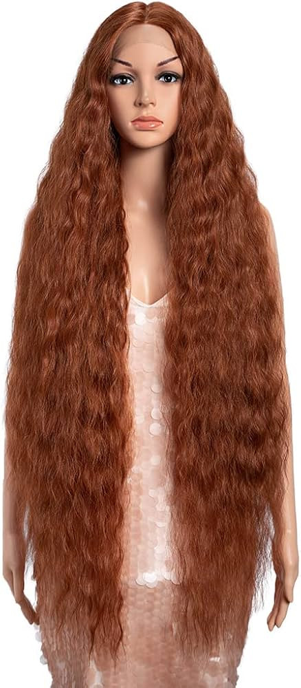 Style Icon 41" Lace Front Wigs Long Wavy Synthetic Wigs with Baby Hair Bohemian Style Orange Red ... | Amazon (US)