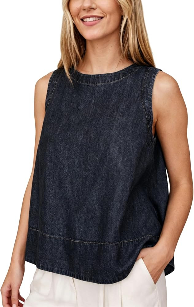 Xiaoxuemeng Womens Denim Top Y2K Sleeveless Jean Tank Tops for Women Crewneck Loose Fit Denim Tan... | Amazon (US)