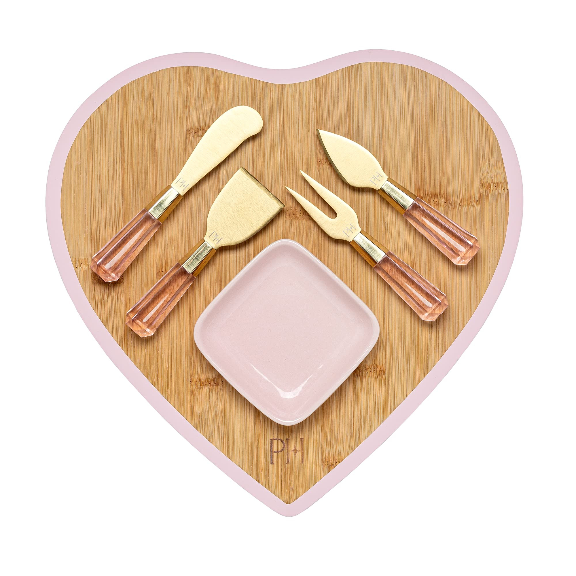 Paris Hilton Charcuterie Board and Serving Set, Bamboo Serving Board, Ceramic Dish, Cheese Utensils with Titanium Coated Blades, 6-Piece Set, Pink | Amazon (US)