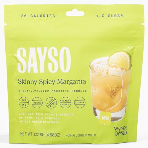 SAYSO Skinny Spicy Margarita Original Cocktail Tea Bag | Cocktail or Mocktail in Under 1 Min, Without Hot Water, <1G Sugar, 20 Calories, Non-GMO, Gluten-free, Kosher & Vegan Mixer, 8 count | Amazon (US)