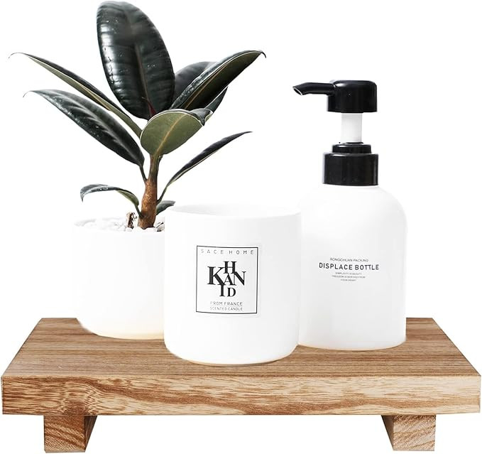 Small Wood Tray Pedestal Stand Farmhouse Bathroom Decor Decorative Wooden Riser Kitchen Soap Dish... | Amazon (US)